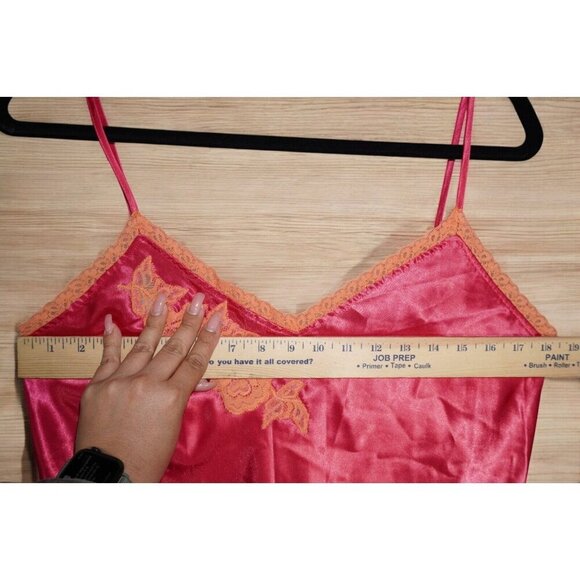 Valerie Stevens Satin Slip Dress Size M Red Lace Trim Vintage Y2K Lingerie - Picture 15 of 16